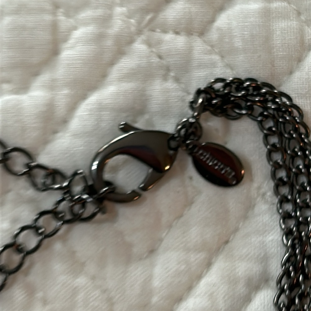 Chico’s gunmetal tone three strand necklace with blue stones. - Picture 3 of 4